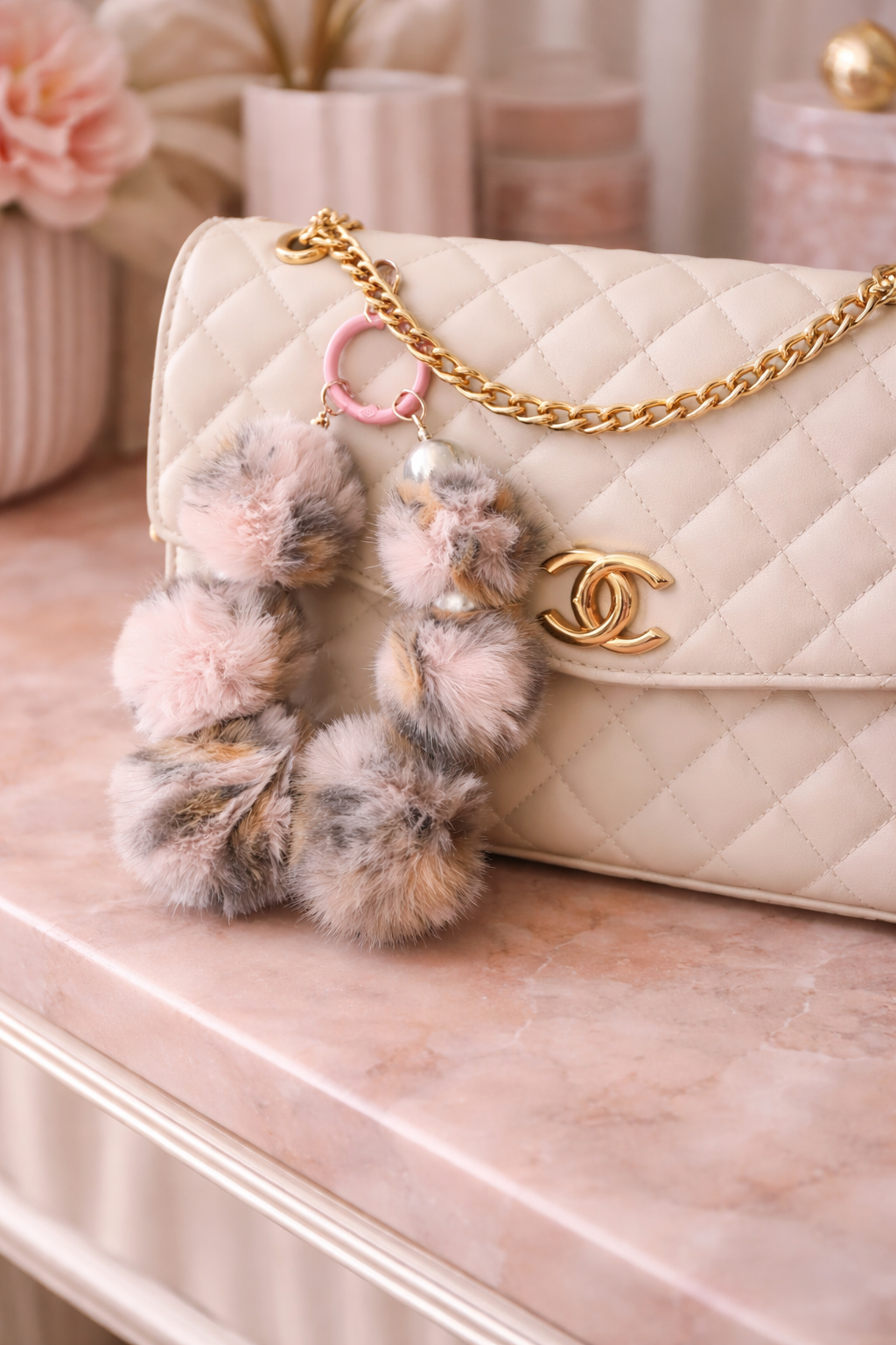 Blush Fur Ball Bag Charm