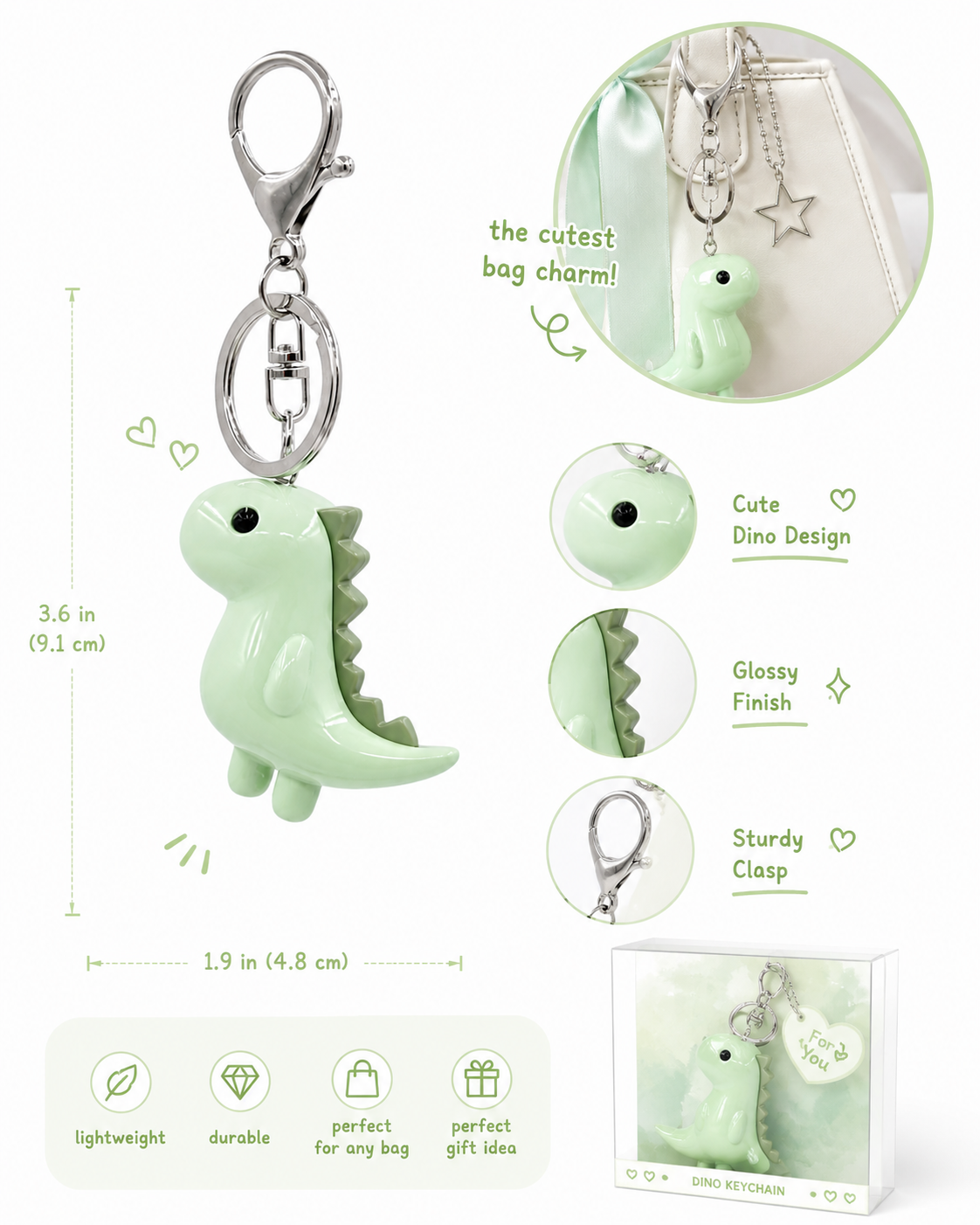 Dino Green Bag Charm