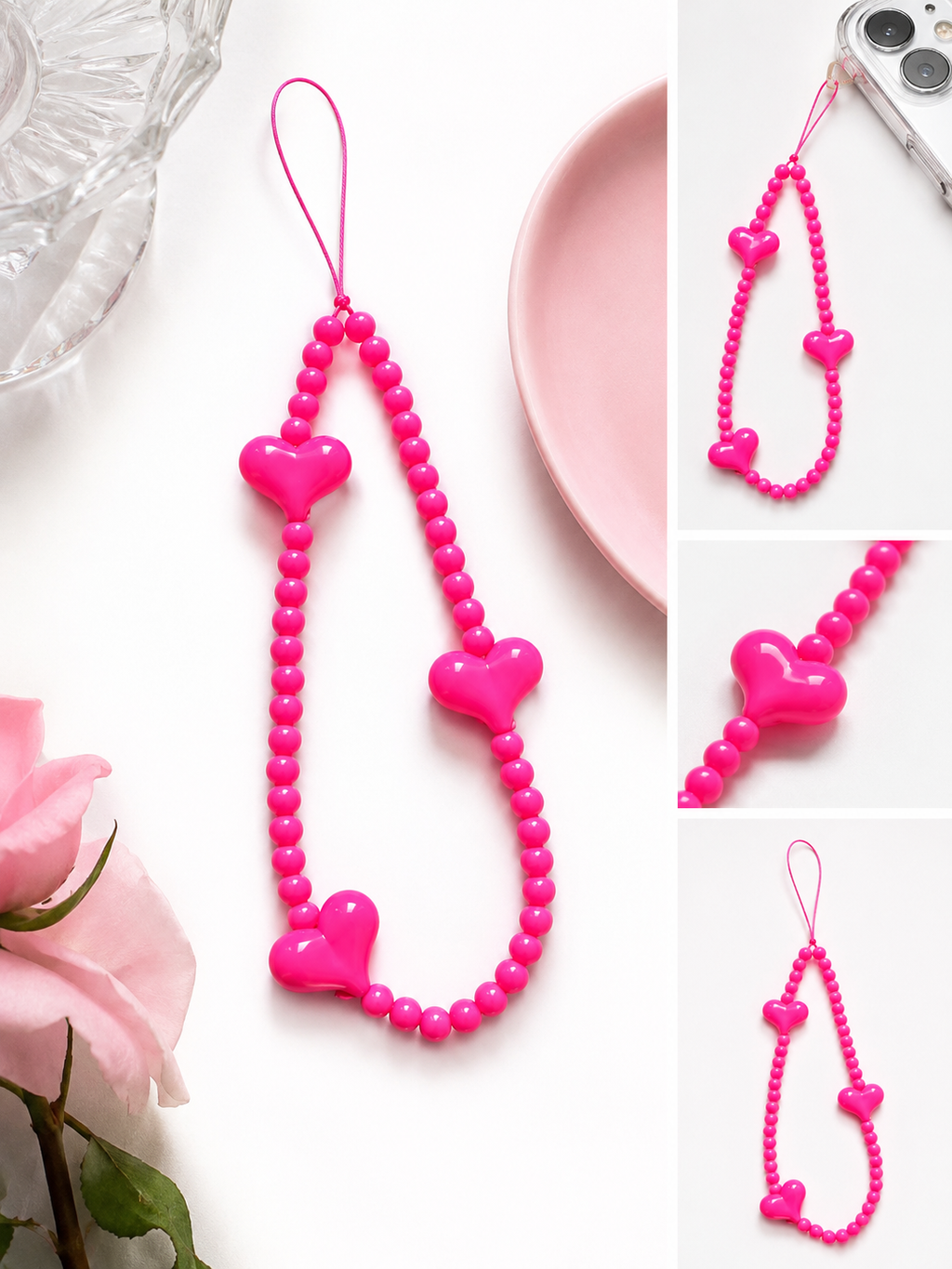 Pink Heart Phone Charm