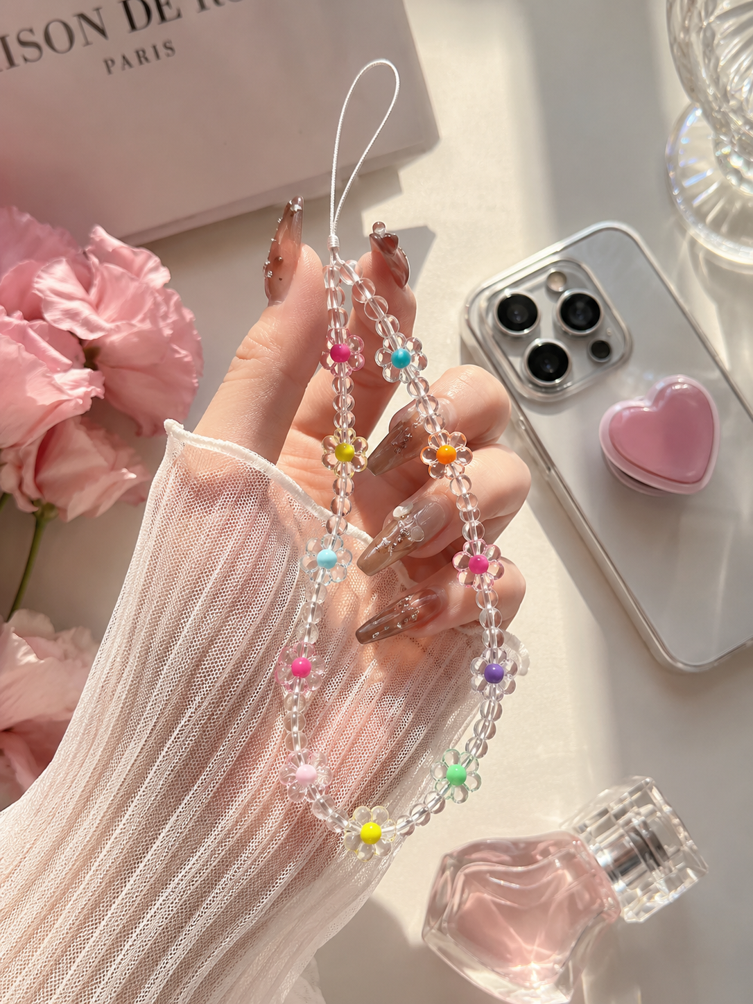 Clear Flower Phone Charm