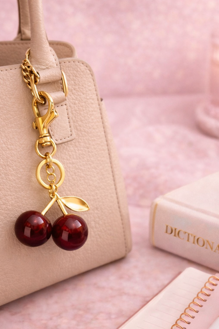 Red Luxe Cherry Charm- Bag
