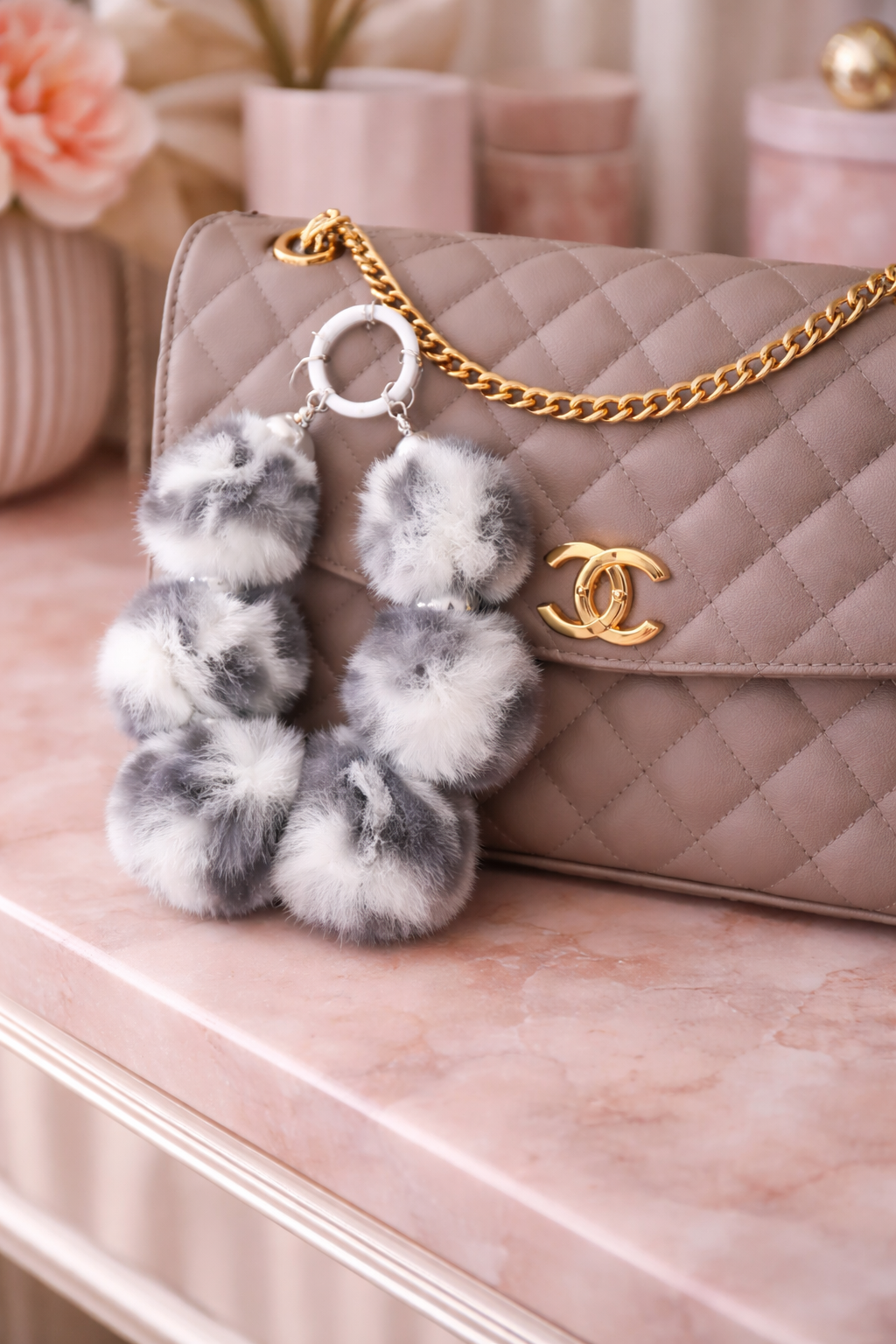 Grey Fur Ball Bag charm