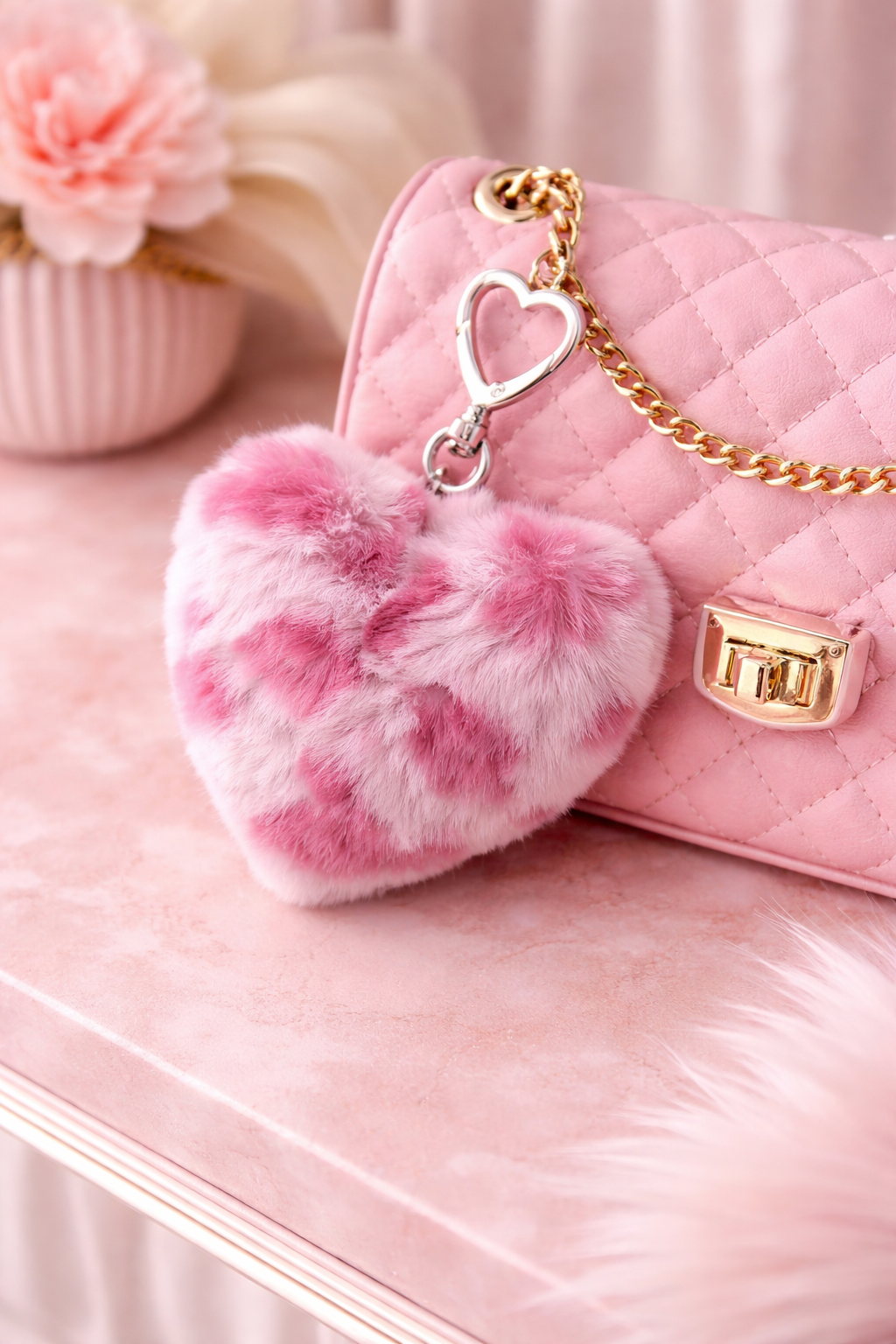 I Love Pink Fur Bag Charm