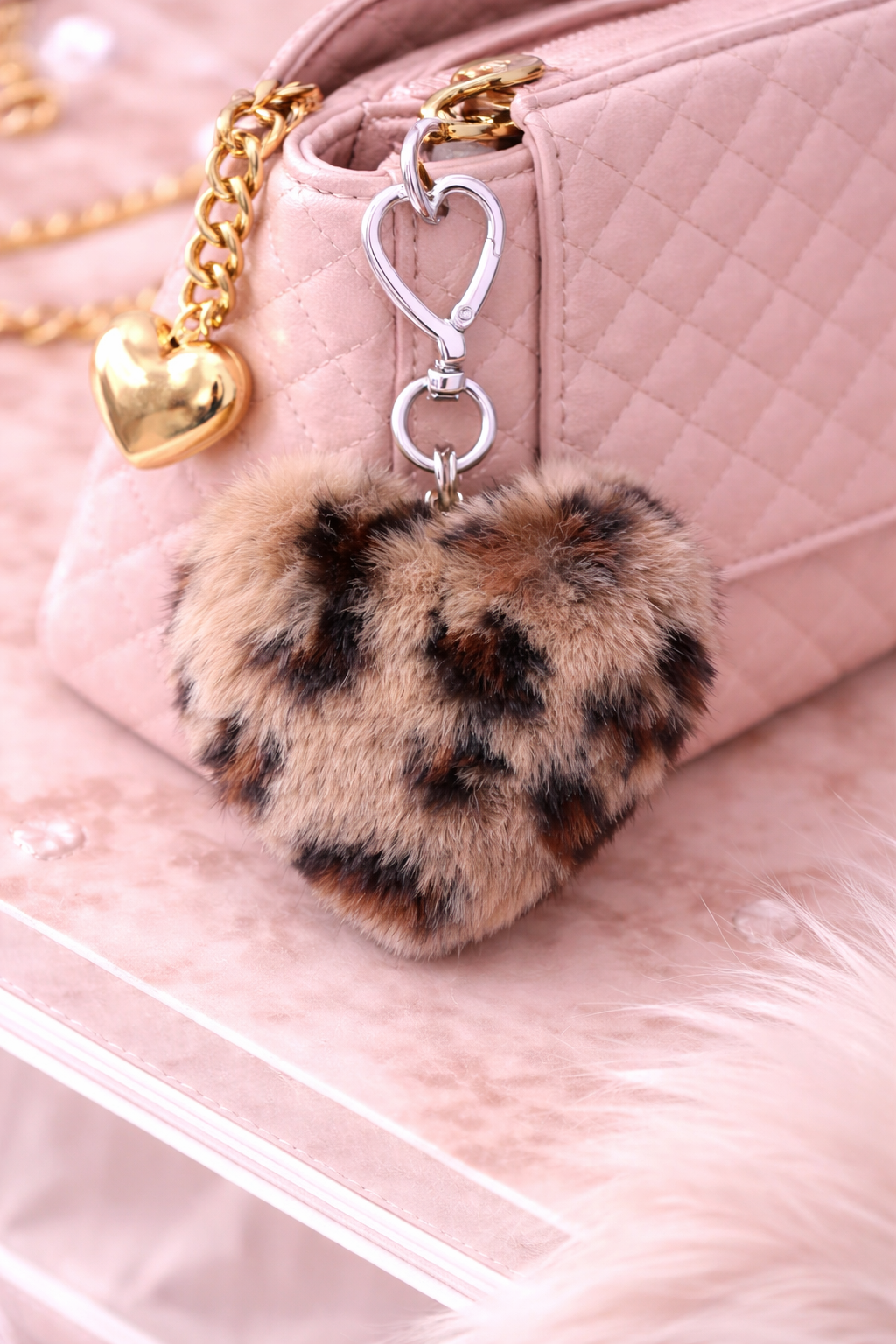 I Love Brown Fur Bag Charm