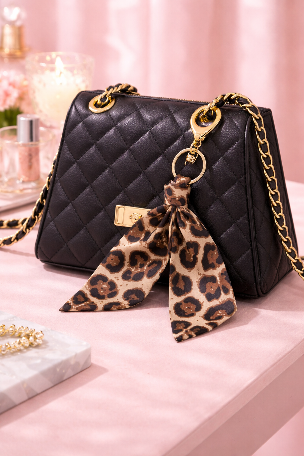 Brown Leopard Ribbon Lux Bag Charm