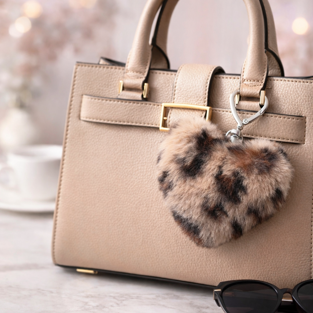 I Love Brown Fur Bag Charm