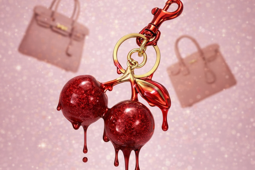 Red Luxe Cherry Charm- Bag
