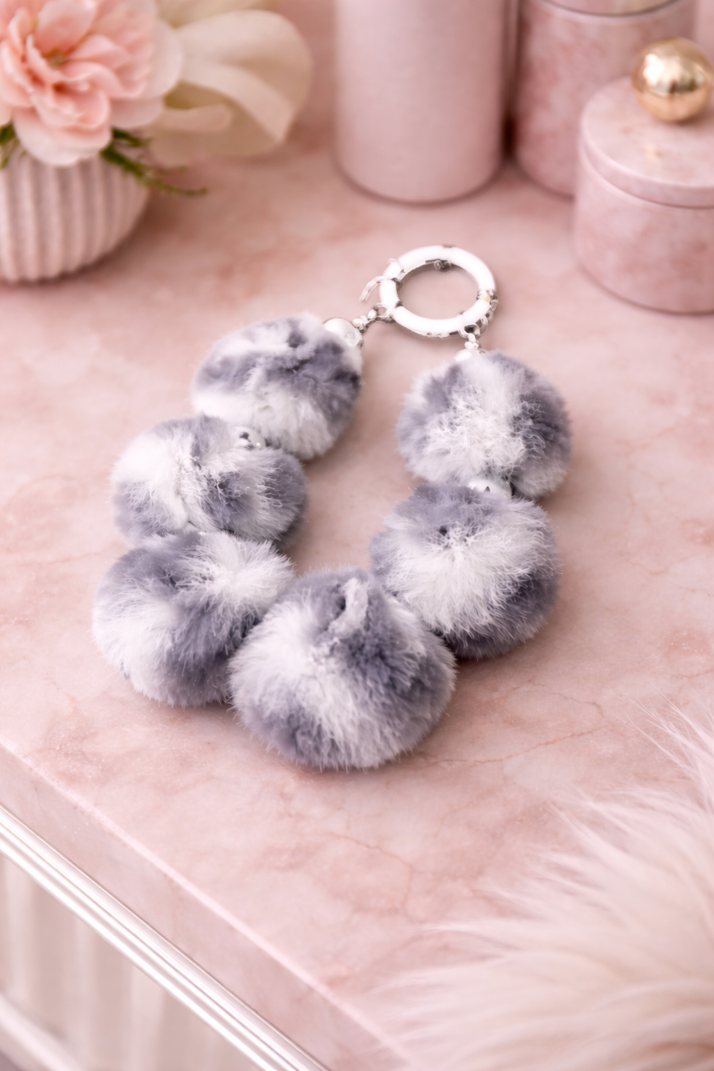 Grey Fur Ball Bag charm